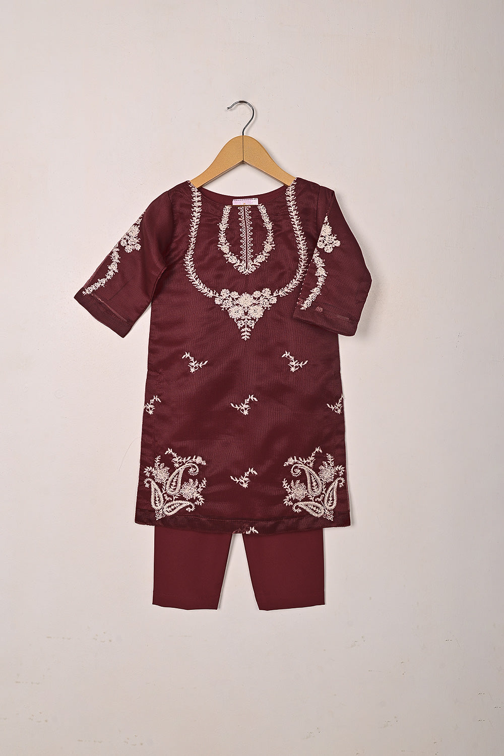 TKF-284-Maroon- Kids 3Pc Ready to Wear Javeria Net Embroidered Formal Dress