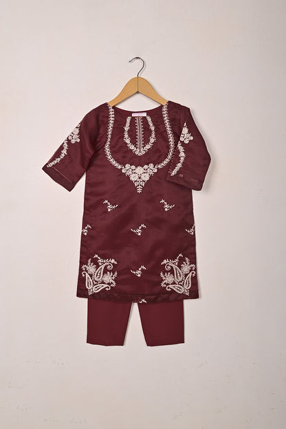 TKF-284-Maroon- Kids 3Pc Ready to Wear Javeria Net Embroidered Formal Dress