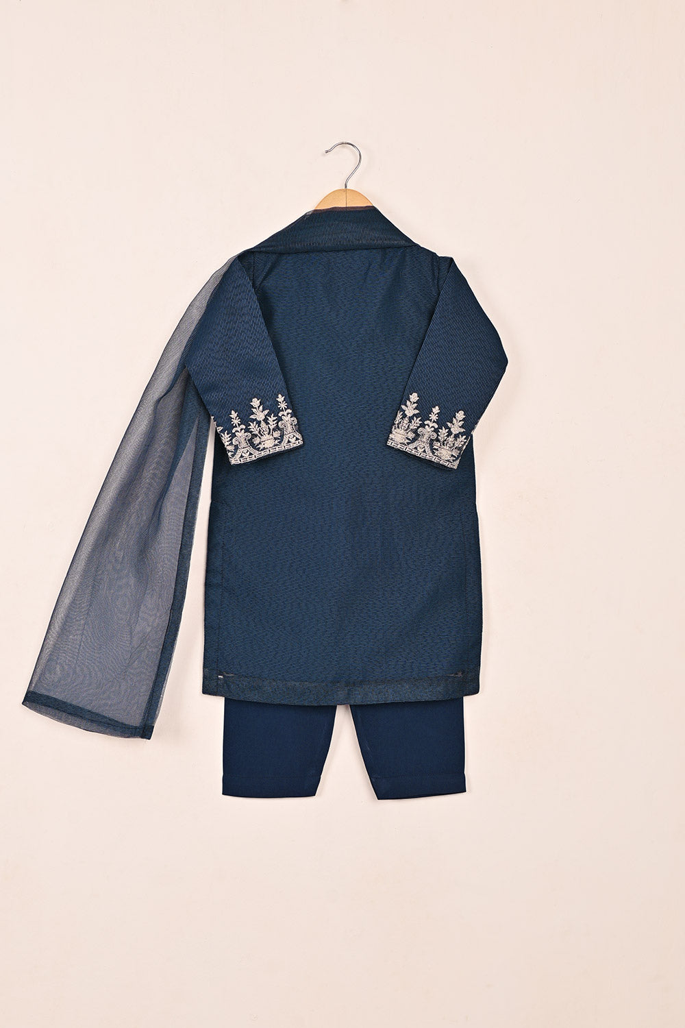 TKF-159-Blue - Kids 3Pc Javeria Net Embroidered Formal Dress