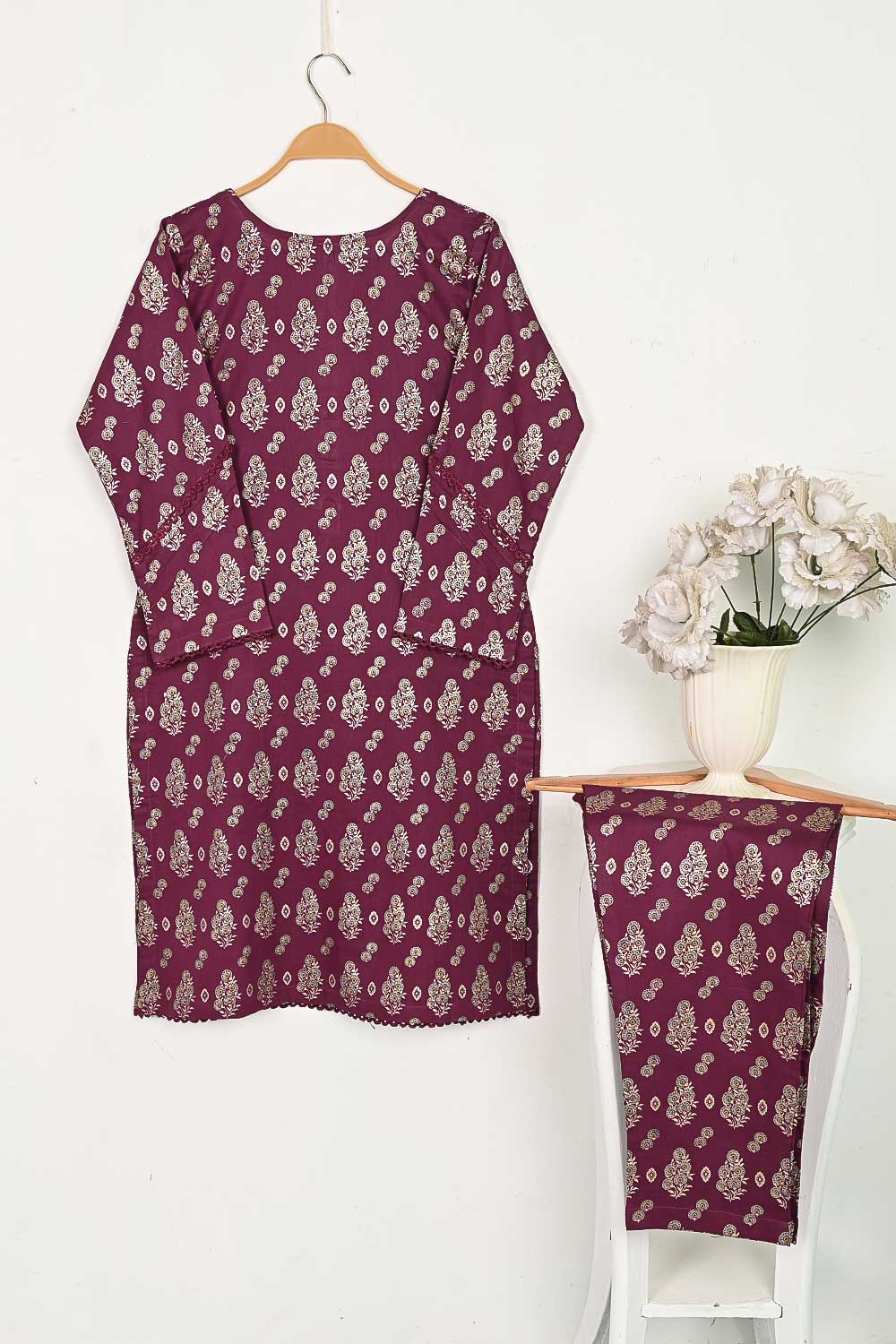 CPTP-14B-Maroon - 2Pc Ready to Wear Cotton Printed Co-Ord Dress