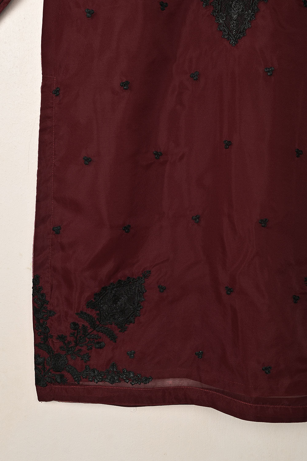 RTW-334-Maroon -  3Pc Ready to Wear Embroidered Organza Dress