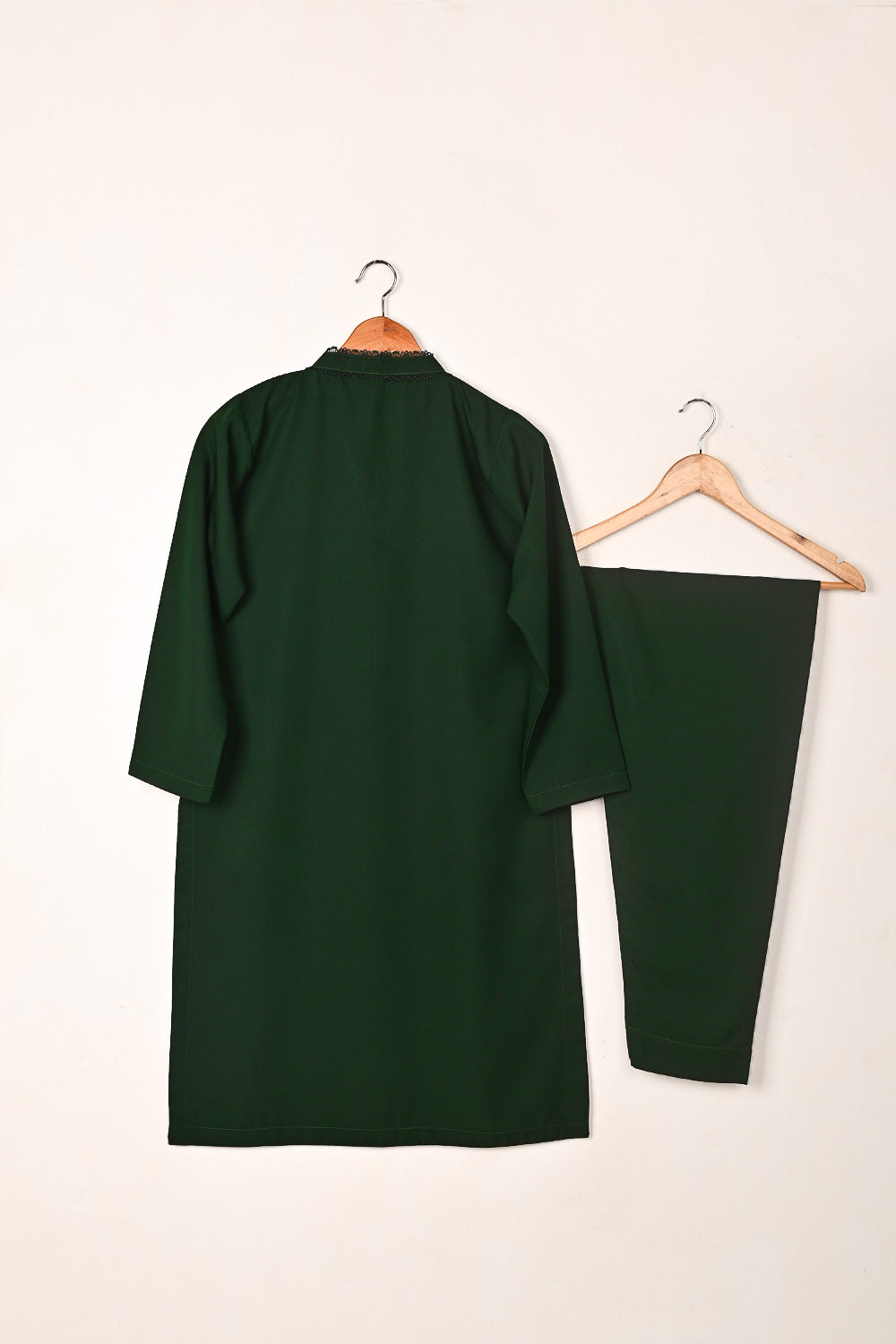 STP-258B-Bottle Green  - 2Pc Ready to Wear Malai Solid Dress