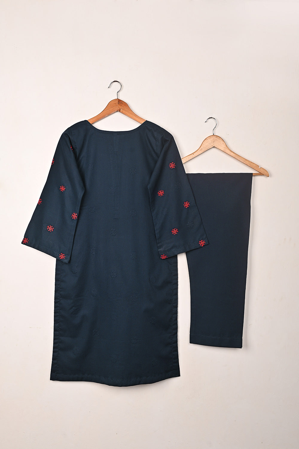 STP-248A-Navy Blue  - 2Pc Ready to Wear Embroidered Cambric Dress