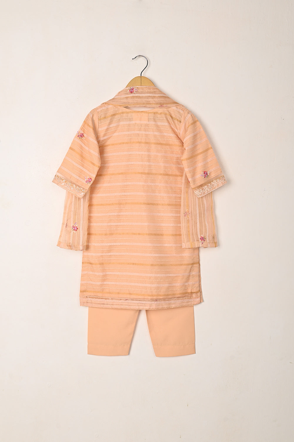 TKF-290-Peach - Kids 3Pc Ready to Wear Jacquard Organza Embroidered Dress