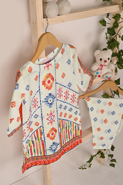 TKF-281-Off White - Kids 2Pc Ready to Wear Digital Printed Cotton Dress