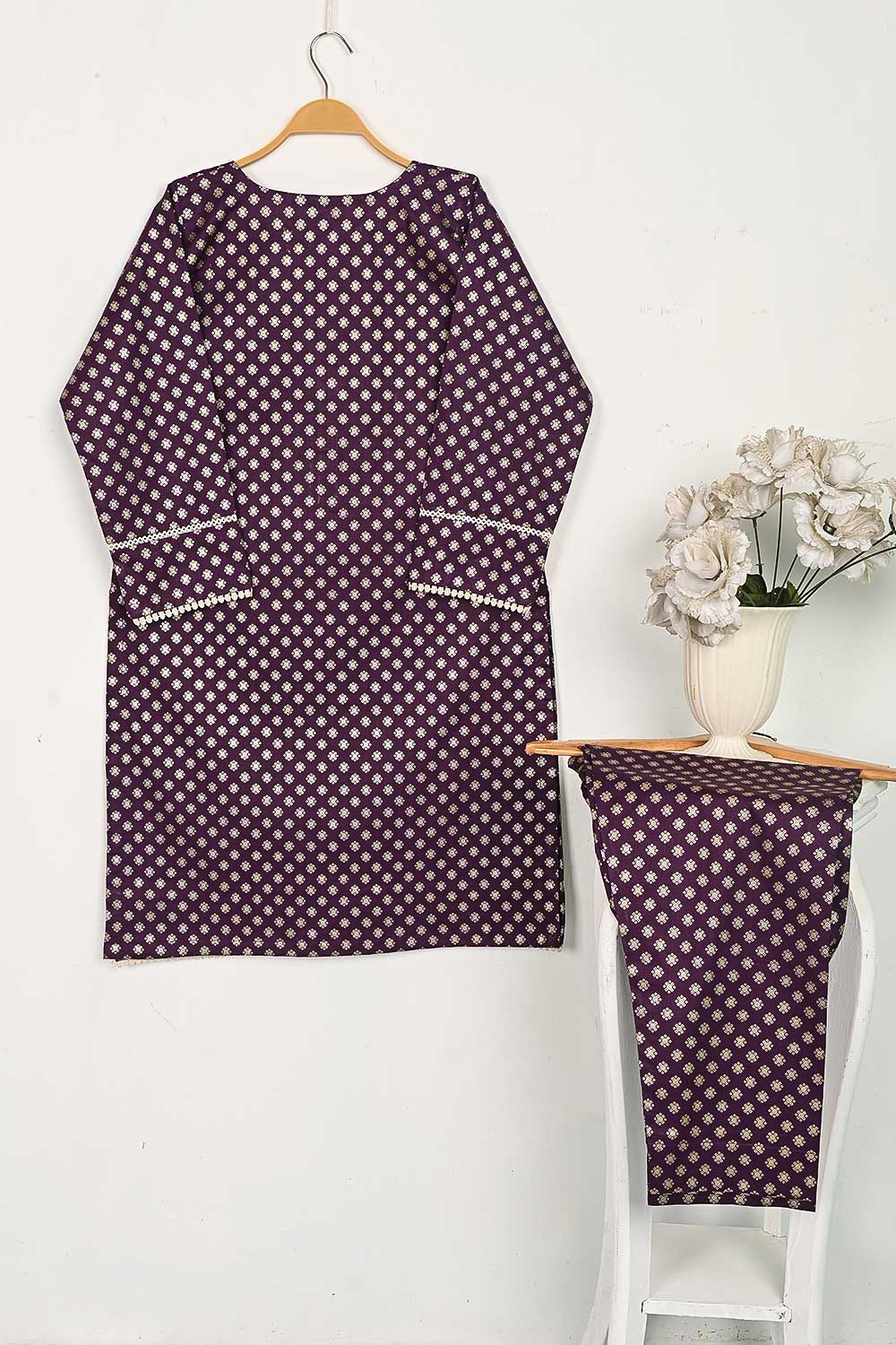 CPTP-13A-Purple - 2Pc Ready to Wear Cotton Printed Co-Ord Dress