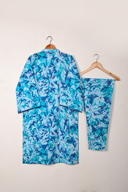 STP-239A-Blue  - 2 Pc Ready to Wear Cambric Printed Co-Ord Dress