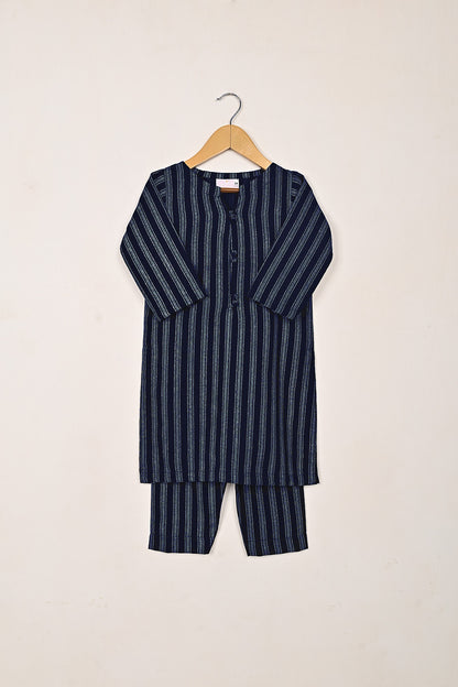 TKF-256-Navy Blue - Kids 2Pc Ready to Wear Silk Printed Dress