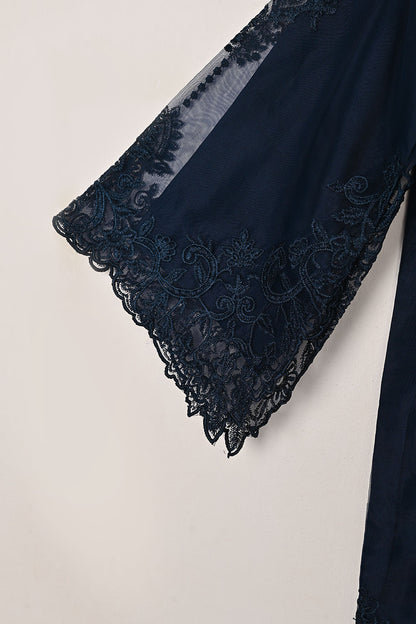 RTW-300-Navy Blue - 3Pc Ready to Wear Cut Work Embroidered Organza Dress