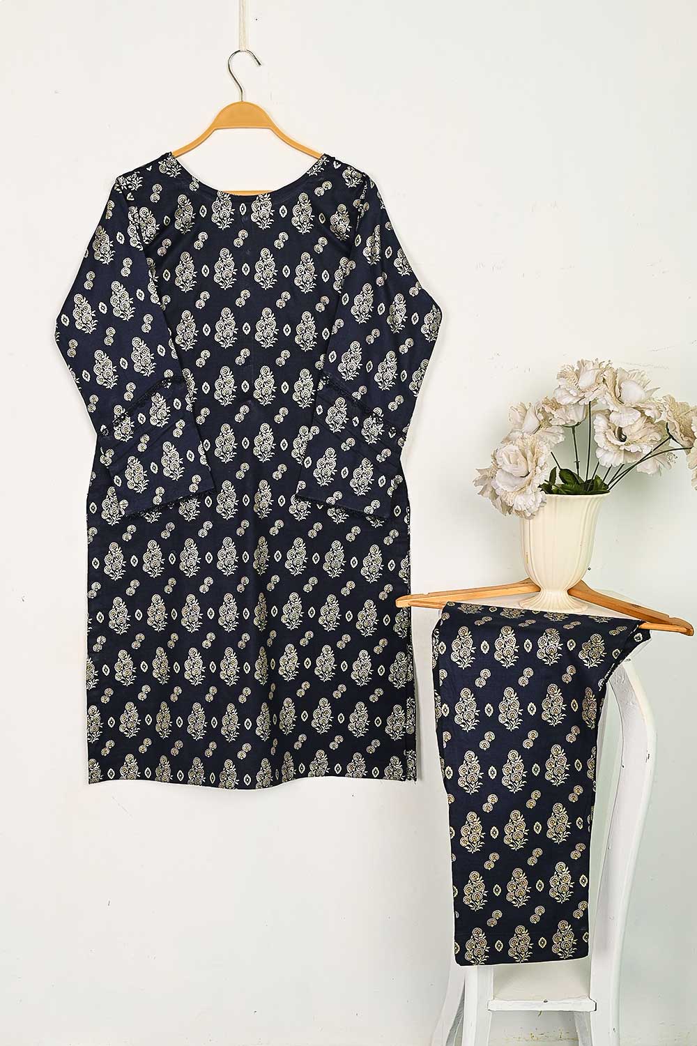 CPTP-14A-NavyBlue - 2Pc Ready to Wear Cotton Printed Co-Ord Dress