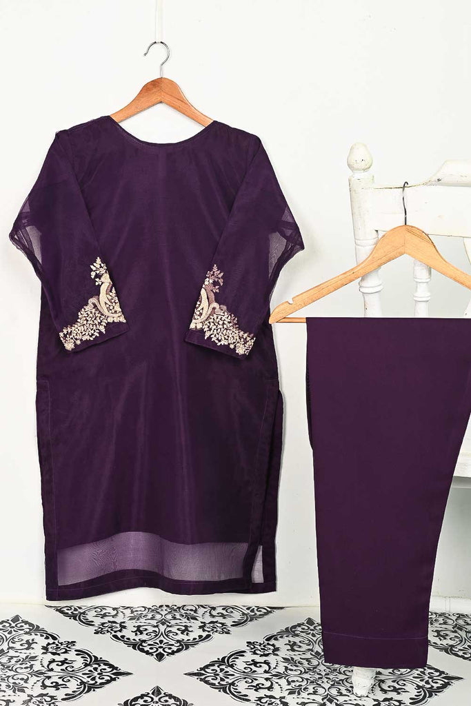 STP-142A-Purple - 2Pc Organza Embroidered With Malai Trouser