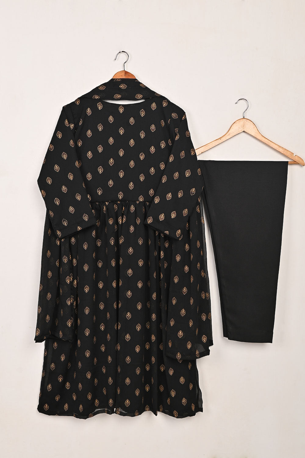 RTW-280-Black -  3Pc Ready to Wear Printed Chiffon Frock