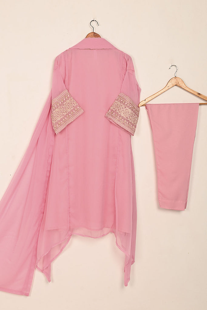 RTW-185-Pink - 3Pc Ready to Wear Embroidered Chiffon Frock