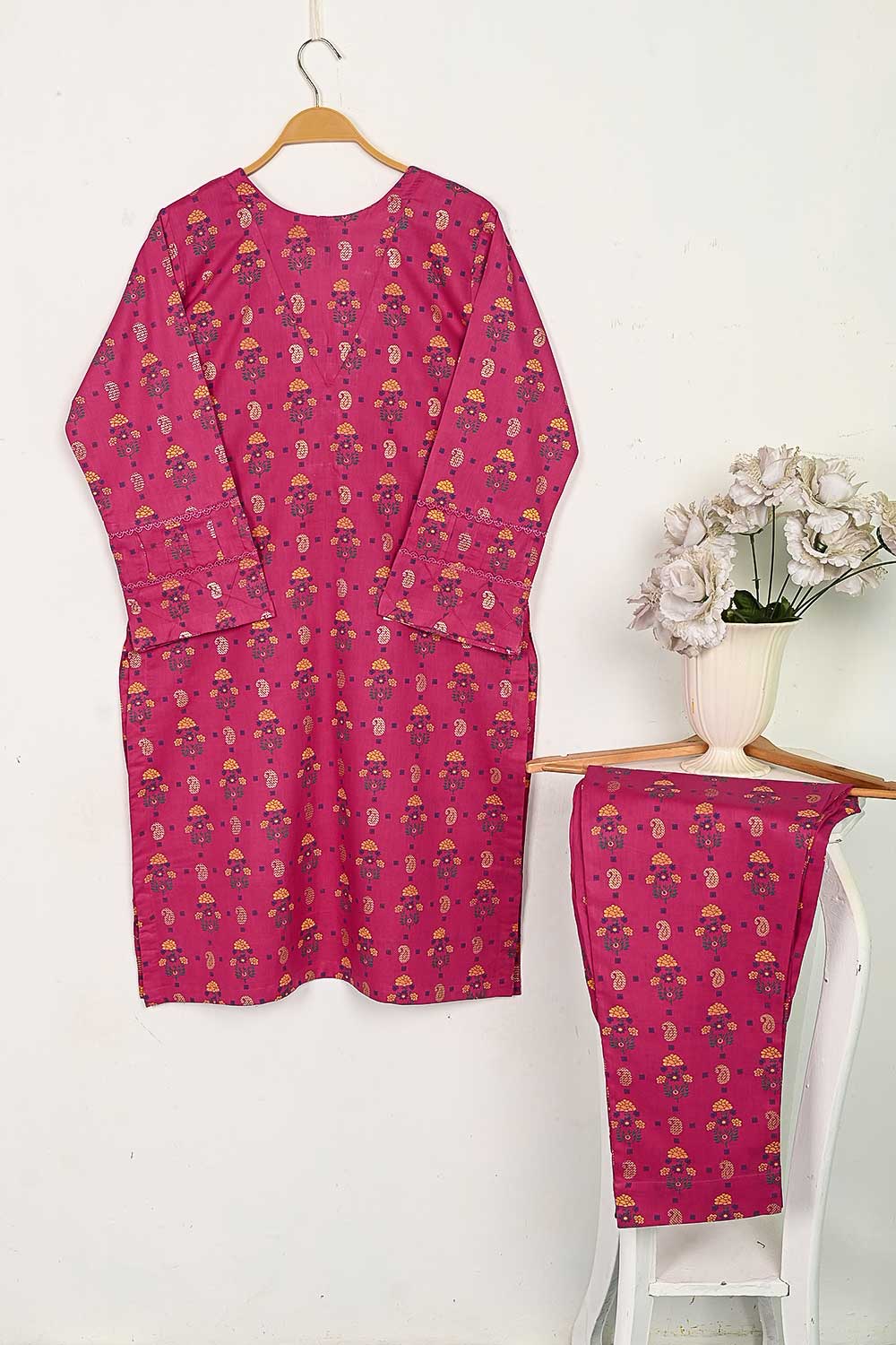 CPTP-16A-Pink - 2Pc Ready to Wear Cotton Printed Co-Ord Dress