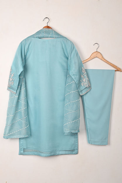 RTW-192-SkyBlue - 3Pc Ready to Wear 3Pc Javeria Net Embroidered  Dress