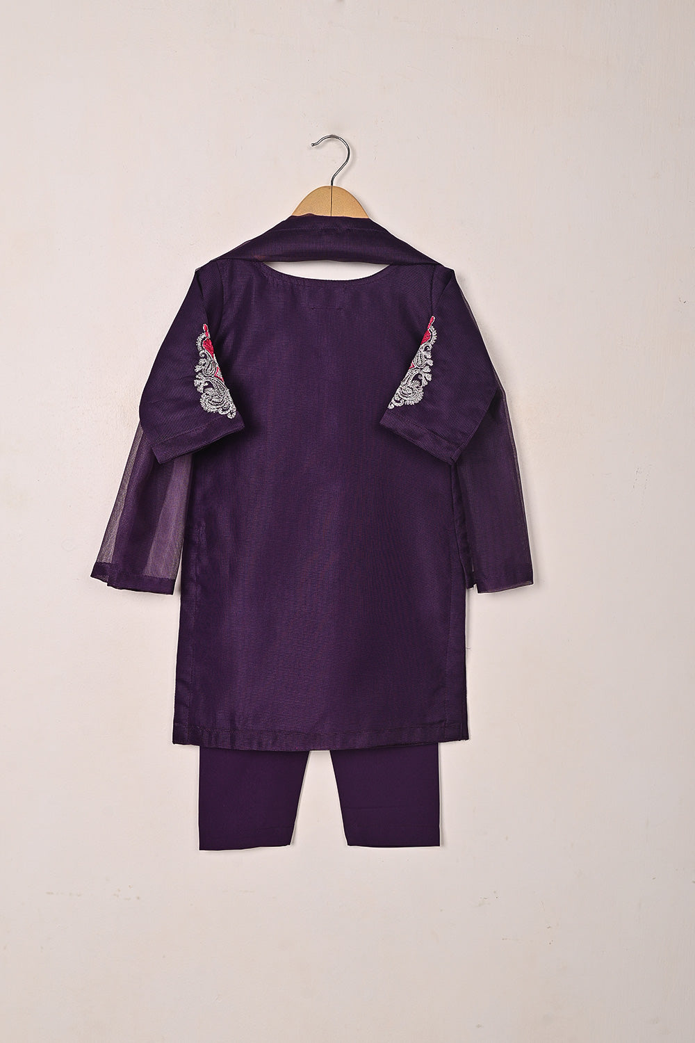 TKF-286-Purple - Kids 3Pc Ready to Wear Javeria Net Embroidered Formal Dress