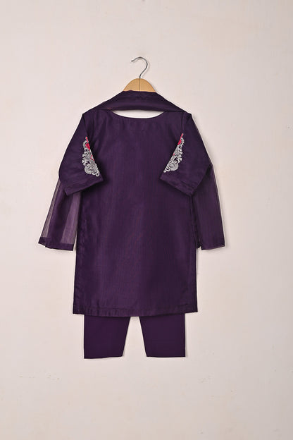 TKF-286-Purple - Kids 3Pc Ready to Wear Javeria Net Embroidered Formal Dress