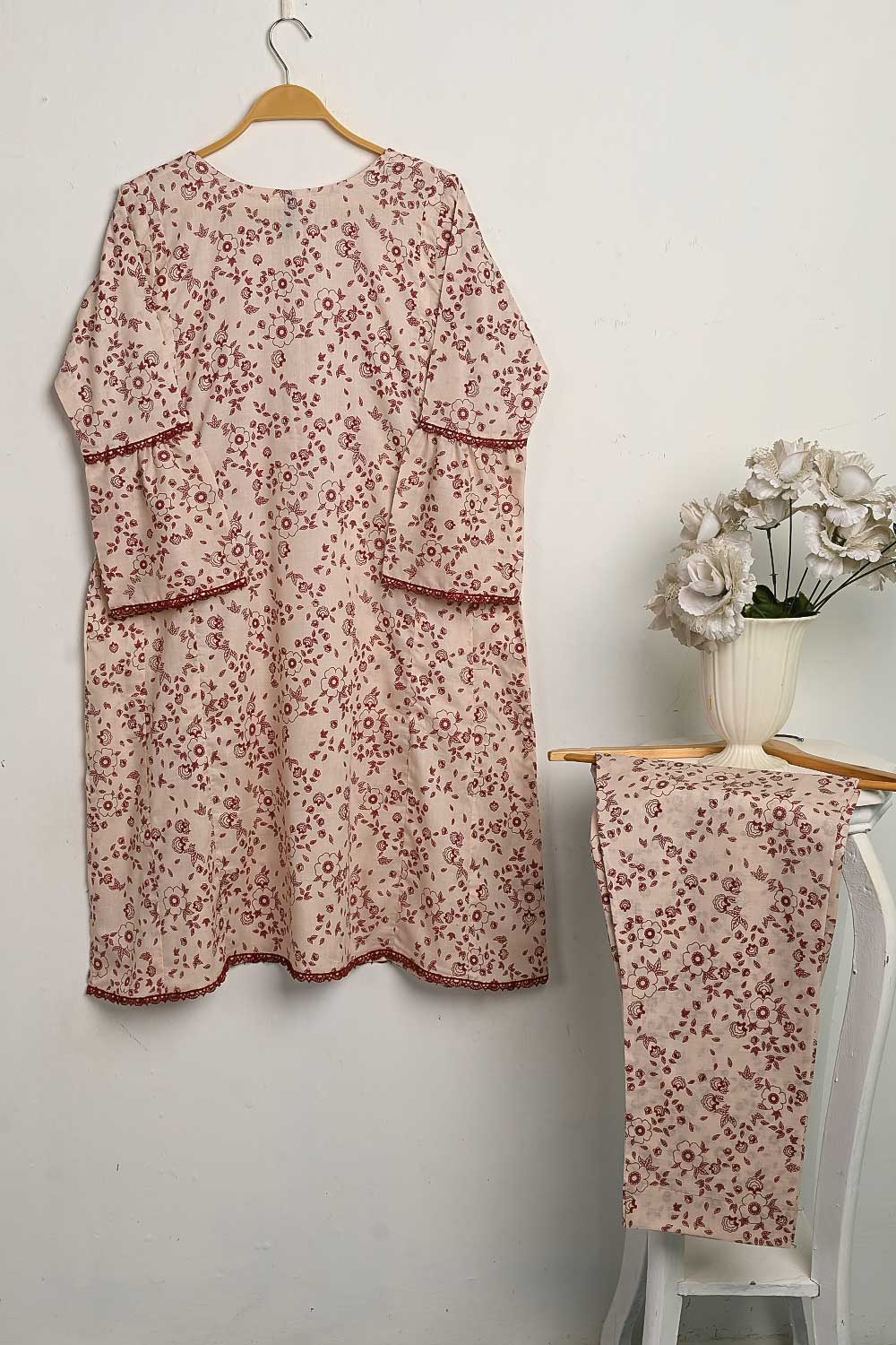 CPTP-17A-Peach - 2Pc Ready to Wear Cotton Printed Co-Ord Dress