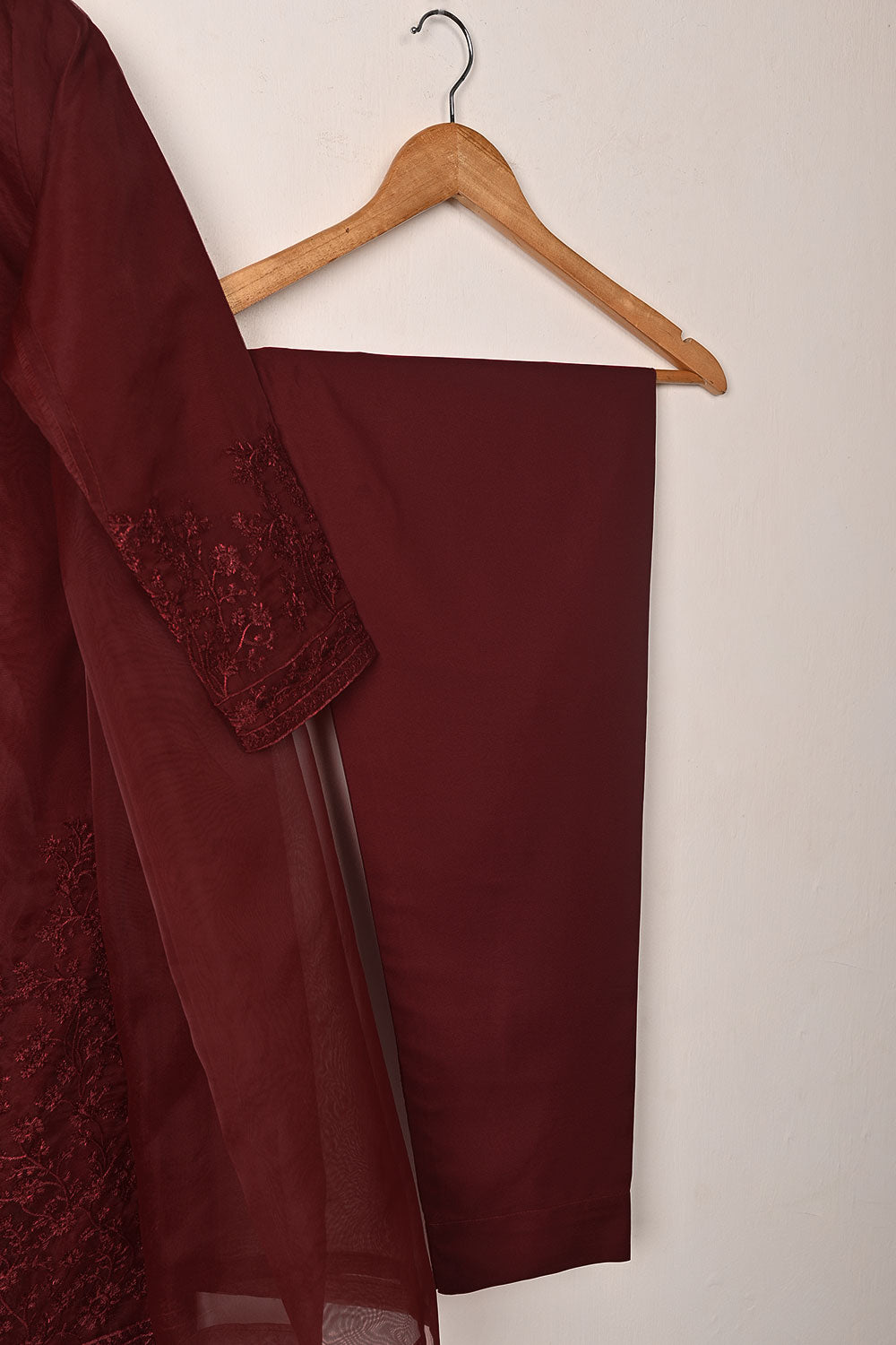 RTW-315-Maroon -  3Pc Ready to Wear Embroidered Organza Dress