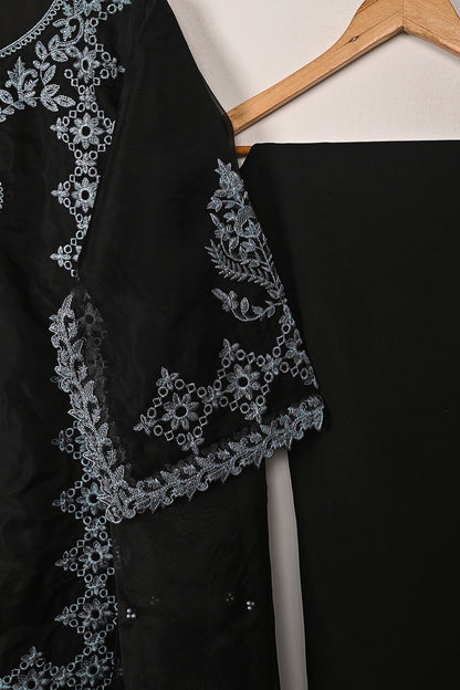 RTW-307-Black - 3Pc Ready to Wear Cut Work Embroidered Organza Dress