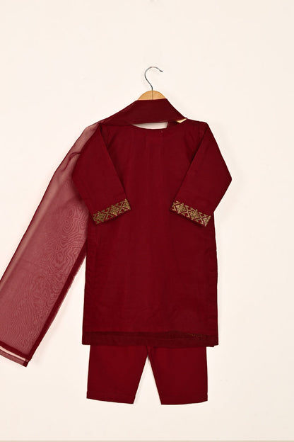 TKF-136-Maroon - Kids 3Pc Ready to Wear Organza Formal Embroidered Dress