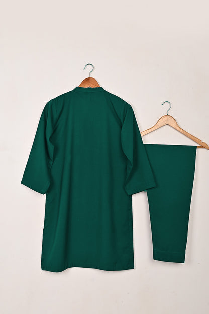 STP-221G-Dull Green - 2Pc Ready to Wear Malai Solid Dress