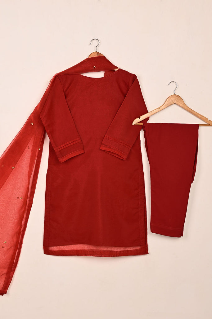 RTW-222-Red - 3Pc Ready to Wear Embroidered Premium Adda Work Organza Dress