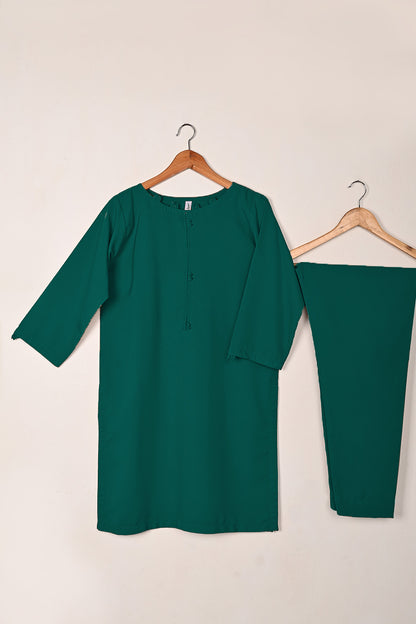 STP-234K-Dull Green - 2Pc Ready to Wear Malai Solid Dress