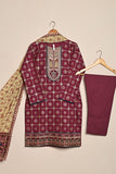 3SP-22B-Maroon - 3PC COTTON EMBROIDERED DRESS