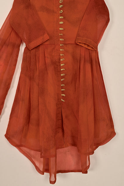 TKF-138-Orange - Kids 3Pc Chiffon Ready to Wear Frock