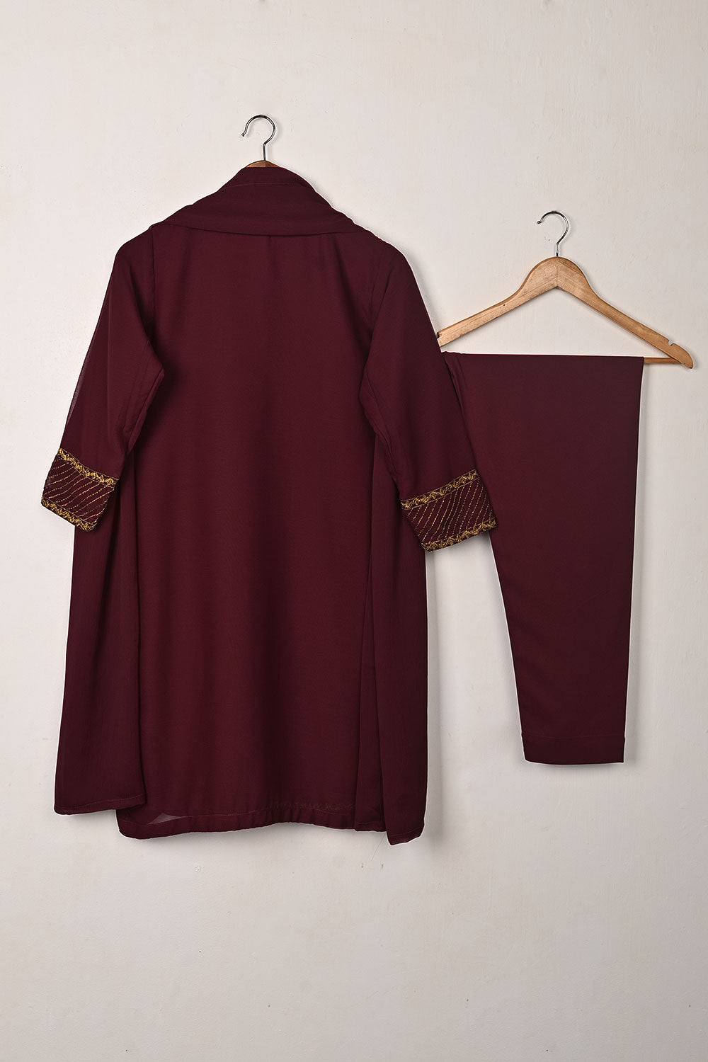 RTW-301-Maroon -  3Pc Ready to Wear Embroidered Chiffon Dress