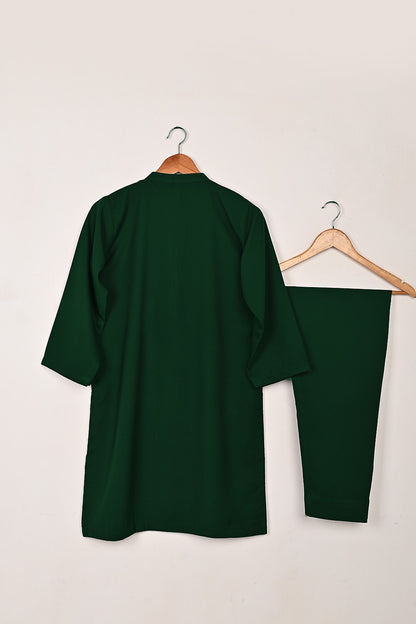 STP-221H-Bottle Green - 2Pc Ready to Wear Malai Solid Dress