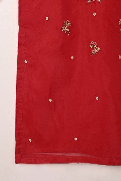 RTW-255-Red - 3Pc Ready to Wear Embroidered Premium Adda Work Organza Dress