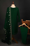 RTW-175-Bottle Green - 3Pc Ready to Wear Embroidered Adda Work Chiffon Dress