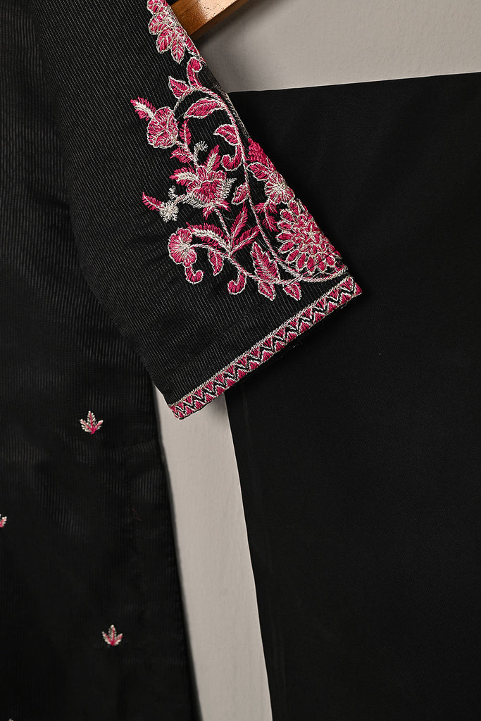 RTW-197-Black - 3Pc Ready to Wear 3Pc Javeria Net Embroidered  Dress