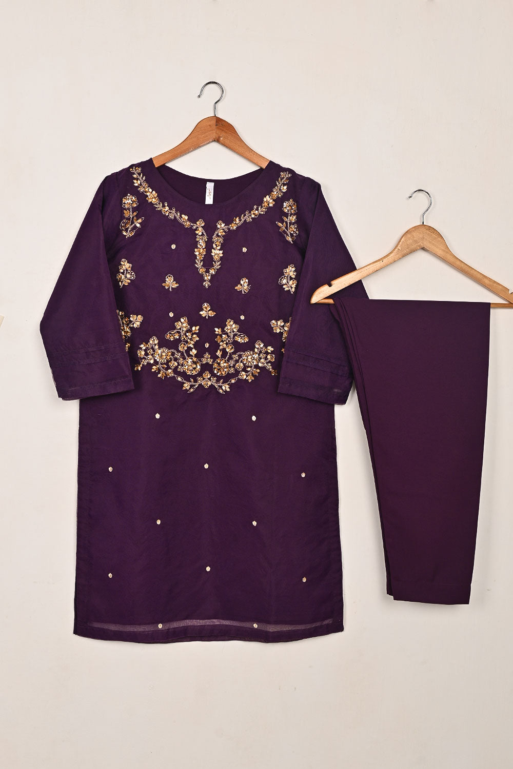 RTW-272-Purple- 3Pc Ready to Wear Embroidered Premium Adda Work Organza Dress