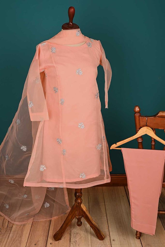 RTW-146-Peach - 3Pc Stitched Organza Dress