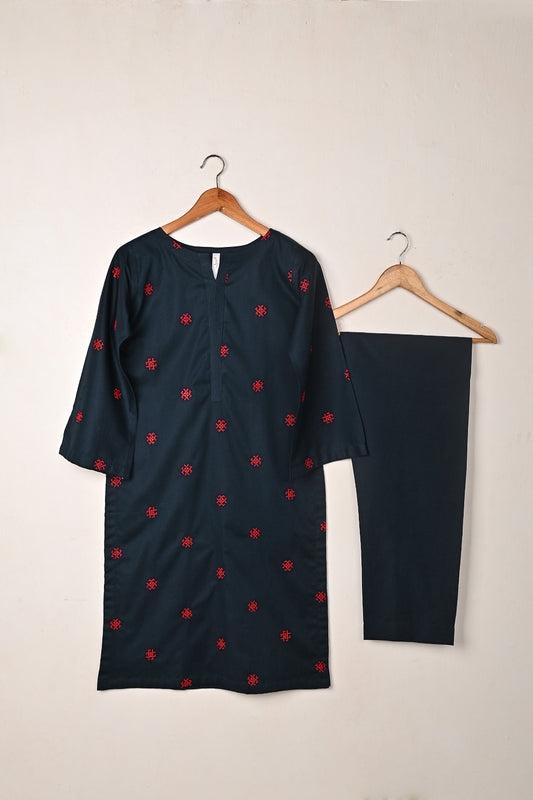 STP-248A-Navy Blue  - 2Pc Ready to Wear Embroidered Cambric Dress