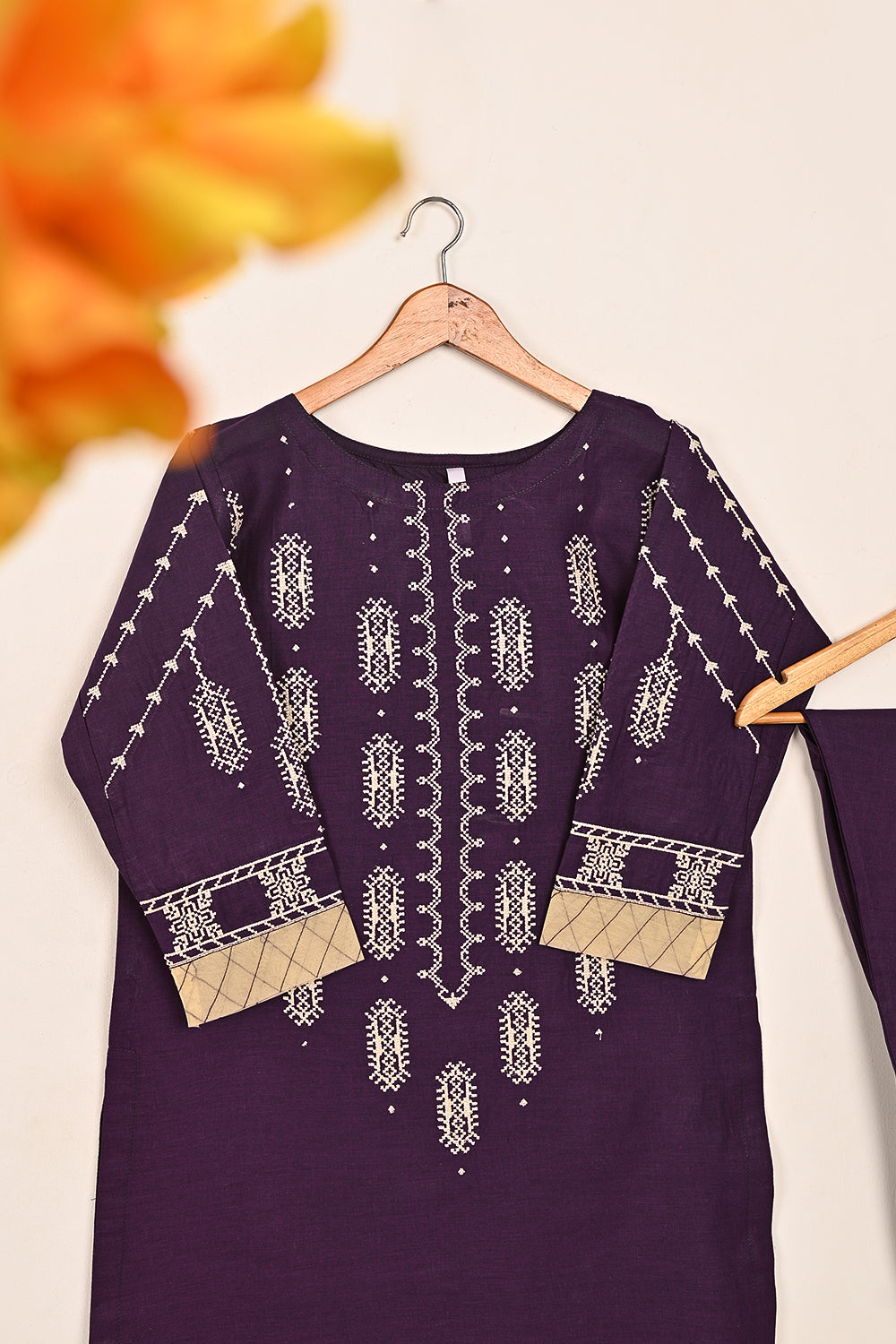 STP-195B-Purple  - 2PC READY TO WEAR EMBROIDERED CAMBRIC DRESS