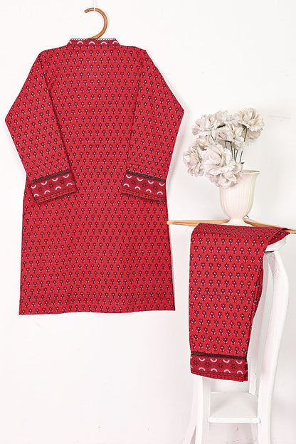 CPTP-4B-Red - 2Pc Ready to Wear Cotton Printed Co-Ord Dress