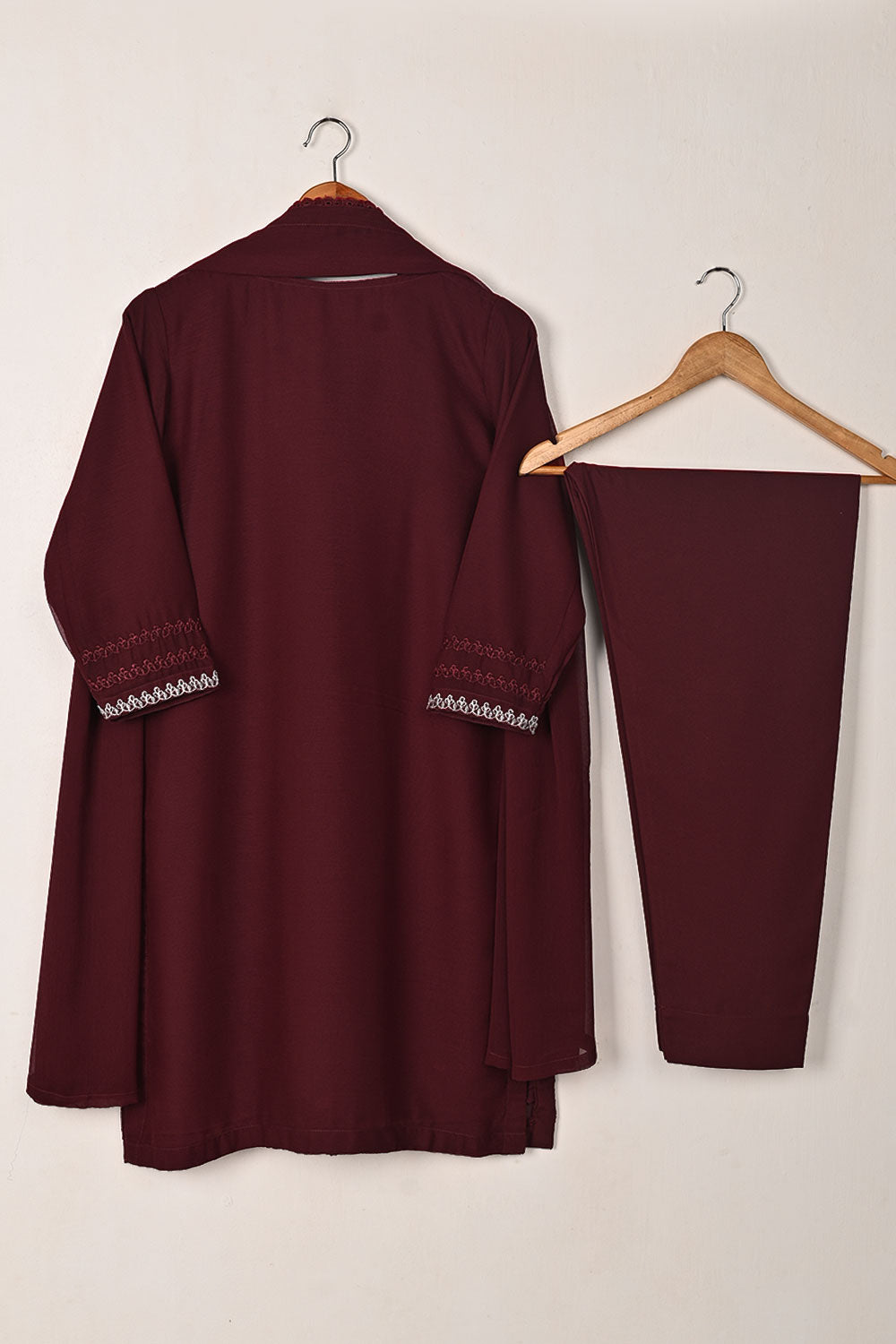 RTW-286-Maroon -  3Pc Ready to Wear Embroidered Chiffon Dress