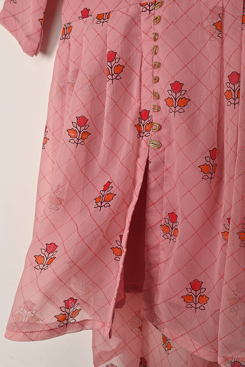 TKF-288-Pink - Kids 3Pc Chiffon Printed Frock