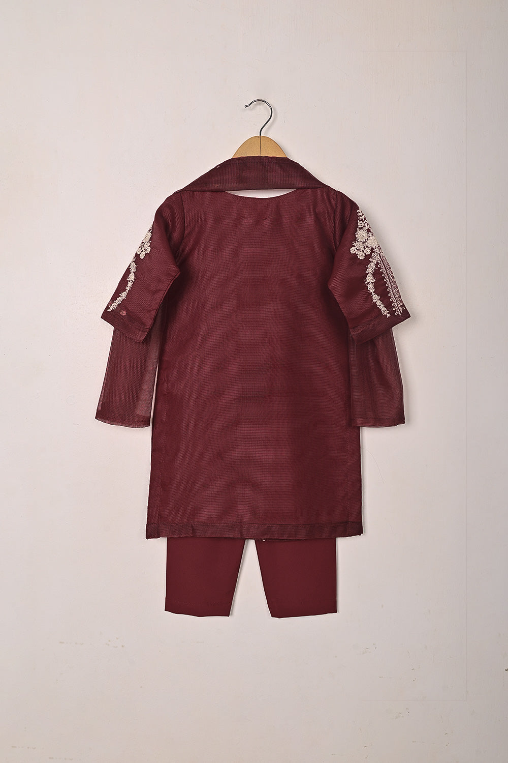 TKF-284-Maroon- Kids 3Pc Ready to Wear Javeria Net Embroidered Formal Dress