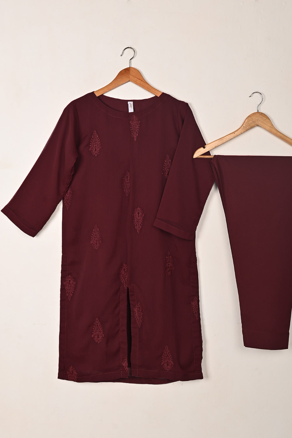 RTW-289-Maroon -  3Pc Ready to Wear Embroidered Chiffon Dress