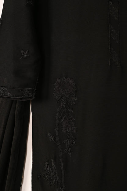 RTW-254-Black - 3Pc Ready to Wear Embroidered Chiffon Dress