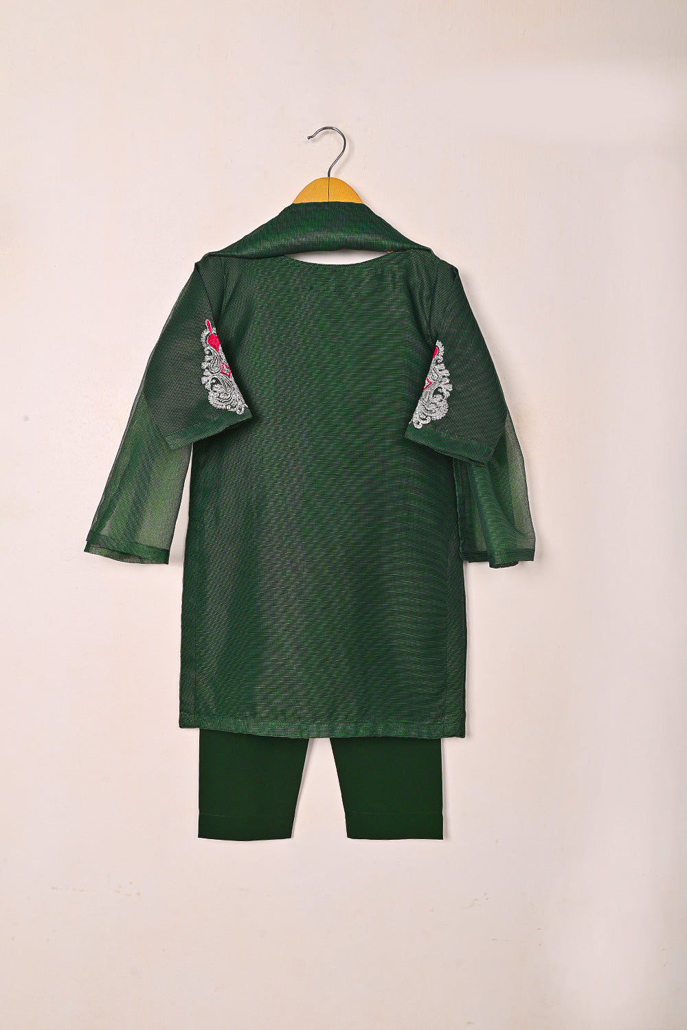 TKF-283-Bottle Green - Kids 3Pc Ready to Wear Javeria Net Embroidered Formal Dress