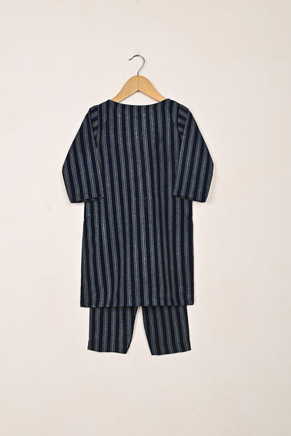 TKF-256-Navy Blue - Kids 2Pc Ready to Wear Silk Printed Dress