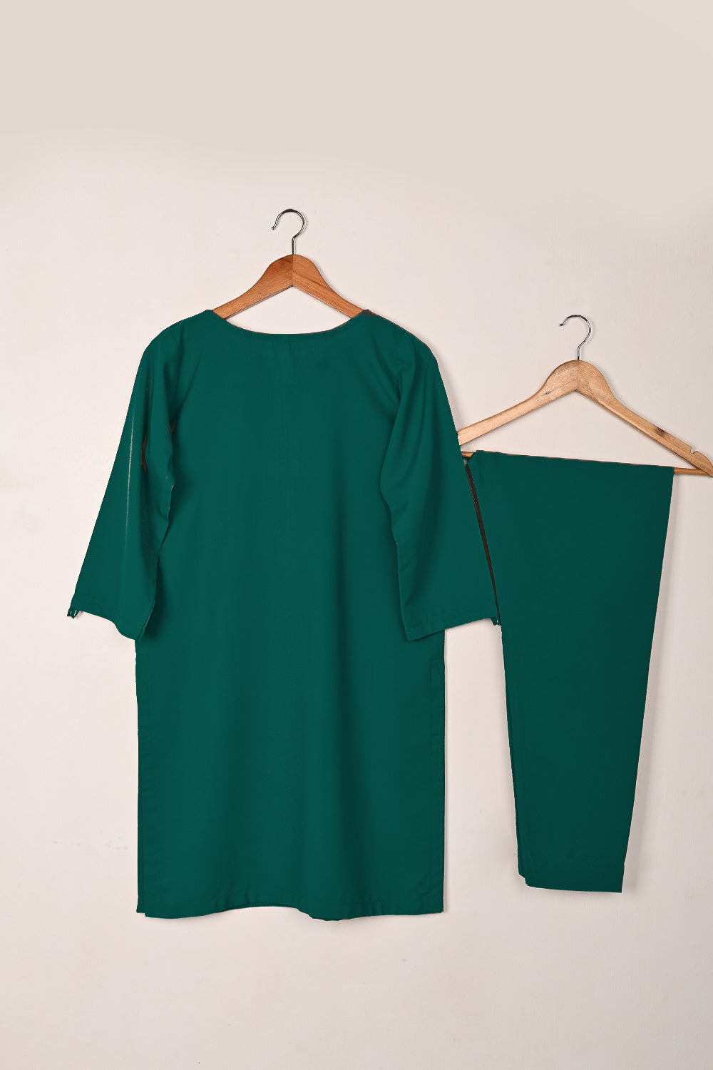 STP-234K-Dull Green - 2Pc Ready to Wear Malai Solid Dress