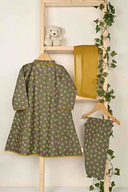 TKF-310-Olive - Kids 3Pc Formal Frock