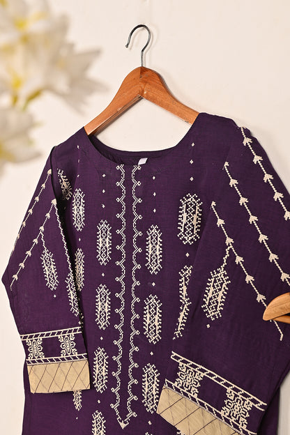 STP-195B-Purple  - 2PC READY TO WEAR EMBROIDERED CAMBRIC DRESS